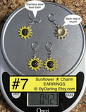 Enamel Sunflower Charm Earrings / Lever Back Hook / New Handmade Sunflower