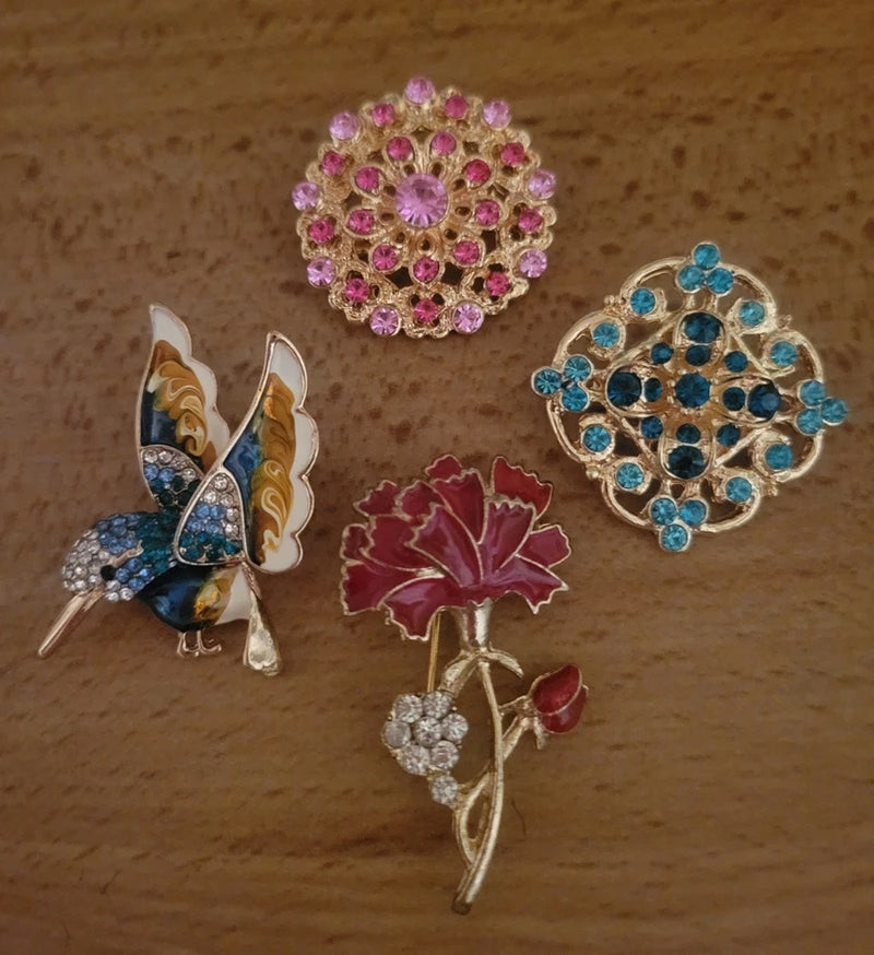 Gorgeous Pink Flower Red Carnation Blue Floral Hummingbird Brooch Lot P146 Carnation
