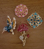 Gorgeous Pink Flower Red Carnation Blue Floral Hummingbird Brooch Lot P146 Carnation