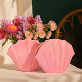 Pink Ceramic Shell Vase Set of 2 - Funky Seashell Planter for Pampas Grass, C... Pampas Grass