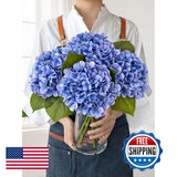 JINWOE Hydrangea Artificial Flowers Lifelike Silk Faux Bouquet Royal Blue Weddin Hydrangea