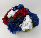 Fabric Artificial Flowers for Crafting - Red, White, and Blue Hydrangea 15 Stems Hydrangea