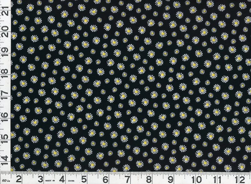 Small White Yellow Daisy Flowers on Black Quilting & Sewing Fabric by Yard #1058 Daisies