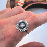 Silver Sunflower Ring Vintage Floral Accessory Flower Boho Statement Jewelry Sunflower