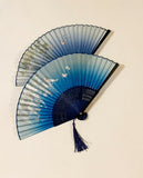 Chinese bamboo Folding Handfan Hand Fan W Printed Hydrangea Flower & Butterfly Hydrangea