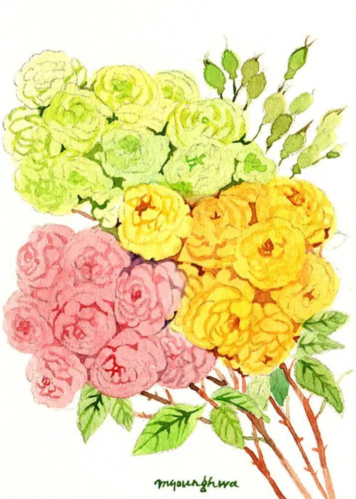 Original ACEO Watercolor Ranunculus Flowers OOAK Miniature Floral Art Ranunculus
