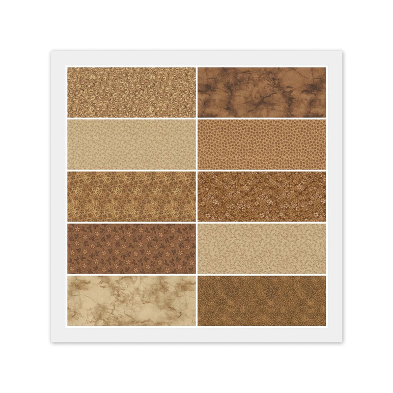 Brown Camel Golden FAT QUARTERS: 10) 18" x 22" FQ Bundle, 100% Cotton Fabric Flowering Plants
