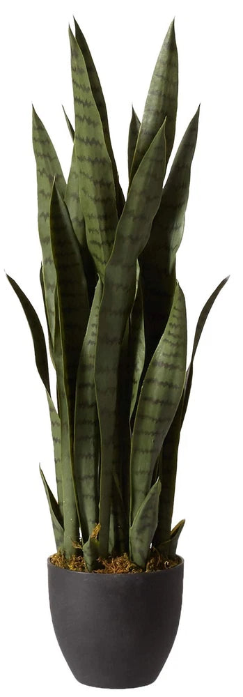 Nearly Natural, Green 4855 35in. Sansevieria with Black Planter Green Plant