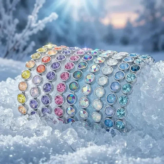 Crystal bracelet with multicolor round stones in icy silver tone