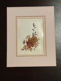 Vintage Pressed Flower Art With Mat No Frame Golden Orange Fall Colors Handmade Dried Flower