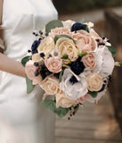 Navy Anemone Blush Pink Champagne Bridal Bouquet & Sola Wood Wedding Flowers Bouquet