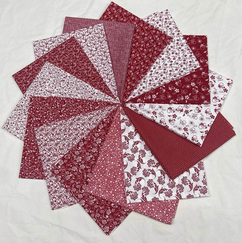 Red and White 14 Assorted Floral Cotton Bundle - Quilters Happy Place Flowering Plants