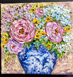 Peony and Hydrangea ORIGINAL Painting OIL impasto  8"x8"by Olga Diduh. Hydrangea
