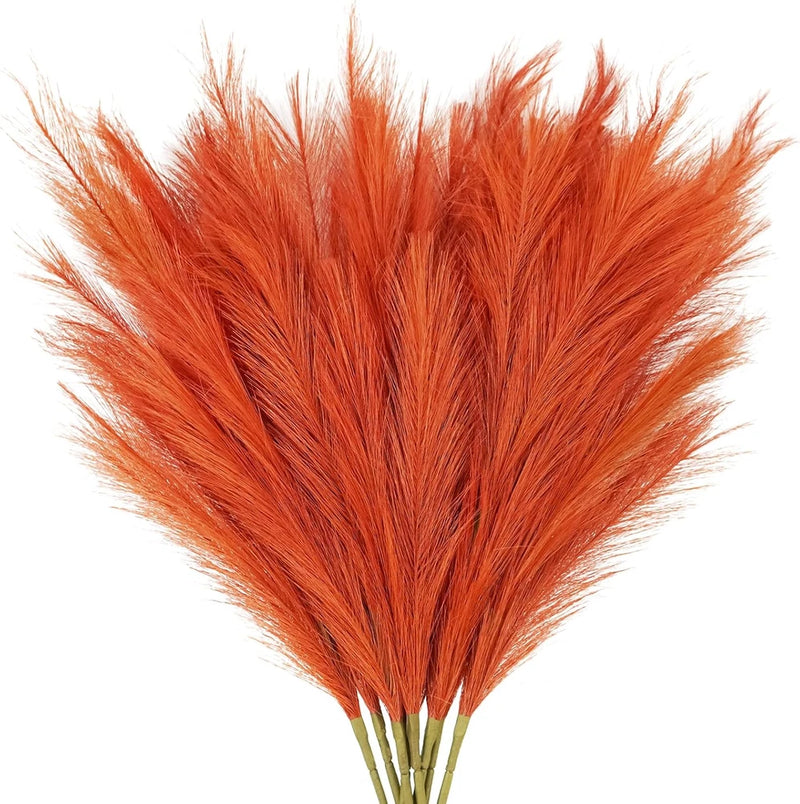 8Pcs Orange Pampas Grass Tall, 35" Fluffy Faux Colored Pompas Grass Artificial Pampas Grass