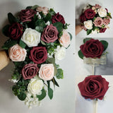 Burgundy Dusty Rose Eucalyptus Faux Foam Bridal Wedding Bouquet Accessories Bouquet