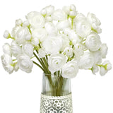 18 PCS Ranunculus Artificial Flower White Silk Flowers Faux Bouquet Decor Ranunculus