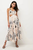 Karen Millen Peach Blush Hydrangea Garden Flora Woven Strappy Maxi Dress Wedding Hydrangea