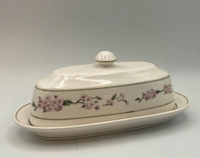 Martha Stewart Hydrangea Butter Dish Pink Flowers MSE SMALL GLAZE CRACK SEE PICS Hydrangea