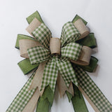 Gingham Check with Beige and Moss Green Bow Green Plant