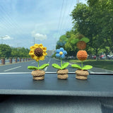 Flower Mini Pot Plant Car Accessories DIY Office Decoration Hand-Woven Material Sunflower