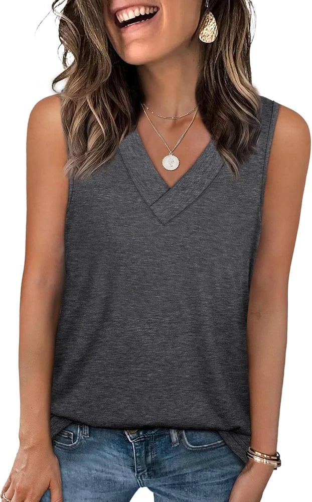 Tank Tops for Women Summer V Neck T Shirts Trendy Sleeveless Basic Tee Loose Fit Roses