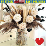 Elegant Artificial Flower Arrangement W/ Glass Vase Table Centerpiece Decor New Pampas Grass