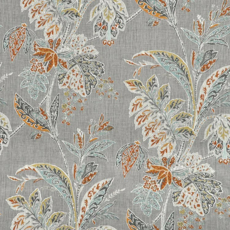 KRAVET ISHANA TUMERIC GRAY FLORAL LINEN HIGH END MULTIPUSE FABRIC BY YARD 54"W Flowering Plants