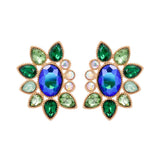 Green Crystal Rhinestone Flower Sunflower Stud Earrings Sunflower