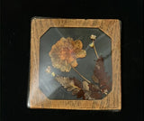 Vintage Resin Acrylic Pressed Flowers with Wooden Border Art Decor Mid-century Dried Flower