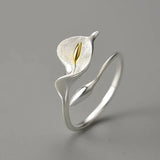Calla Lily Flower Nature Inspired  925 Silver Handmade Ring Sz Adjustable WG Lily