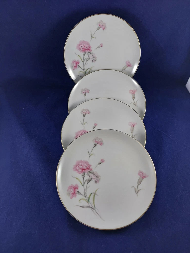 ROYAL COURT CARNATION FINE CHINA JAPAN 4 SALAD PLATES 7 1/2" DIAMETER. BEAUTIFUL Carnation