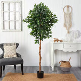 Nearly Natural Artificial Trees 27"x72" Plastic Ficus Nursery Indoor Pot Green Green Plant