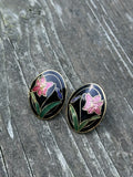 Vintage CloisonnŽ Pink Lily Floral Flower Clip Earrings Lily