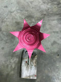 22" Handmade All Recycled Welded Metal Pink Rose Flower Rock Garden Yard Art Garden Plants