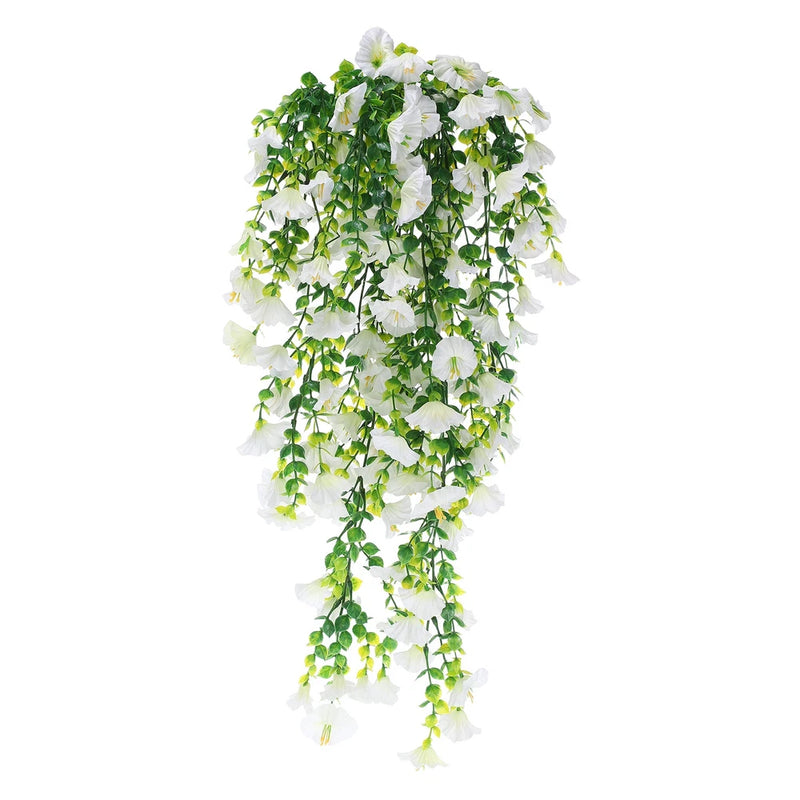 2 PCS Morning Glory Fake Hanging Flowers for Planter Indoor(White) Green Plant