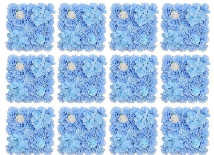 Artificial Flower Wall Panel 15*15inches -12 Pack Silk Rose Hydrangea Light Blue Hydrangea