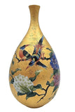 Stunning Chinese Raised Enamel Gold Gilt Vase Kingfisher Birds Hydrangea Flowers Hydrangea