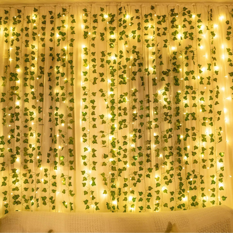 84Ft 12 Pack Artificial Ivy Leaf Plants Vine with 80 LED String Light,Green V... Green Plant