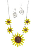 Painted Multi Sunflower Link Pendant Necklace and Earrings Set Sunflower