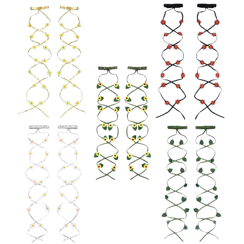 Women’s leaf vine leg wraps with cross-tied straps, shown in assorted colors