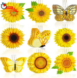 Amyhill 27 Pcs Sunflower Butterfly Wooden Ornaments Set Hanging Summer Tree Deco Sunflower