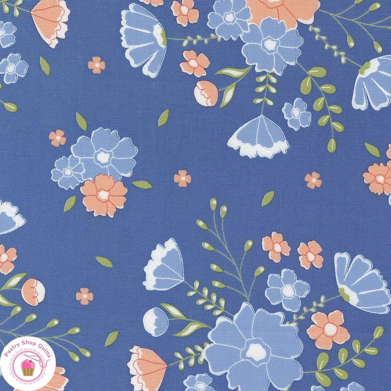 Moda PEACHY KEEN 29170 16 Cobalt Blue Coral Floral COREY YODER Quilt Fabric Flowering Plants