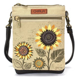 New Chala Double Pocket Crossbody Cell phone Canvas Bag SUNFLOWER Sand RFID Sunflower