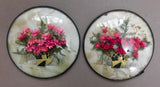 VINTAGE ANTIQUE PAIR 1940'S DRIED PINK FLOWER PLAQUE DOMED GLASS ADORABLE! Dried Flower