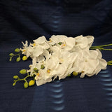 Faux White Flowers with Green Unopen Buds - Faux Flower Decor Silver Glitter Green Plant