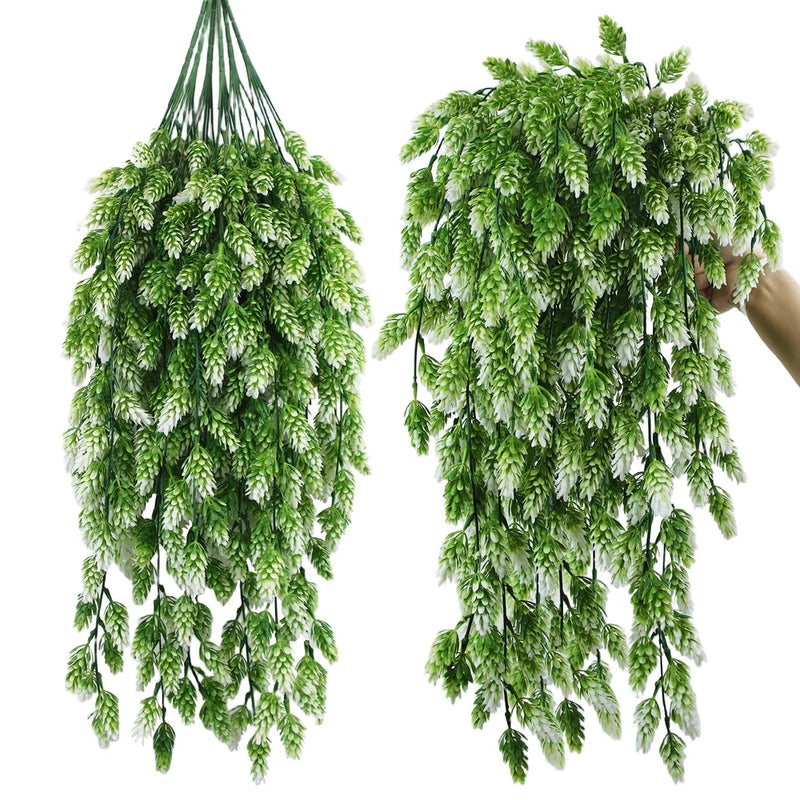 6Pcs Artificial Hops Fake Hanging Plant Plastic Vines Hanging Plants Decor Fa... Green Plant