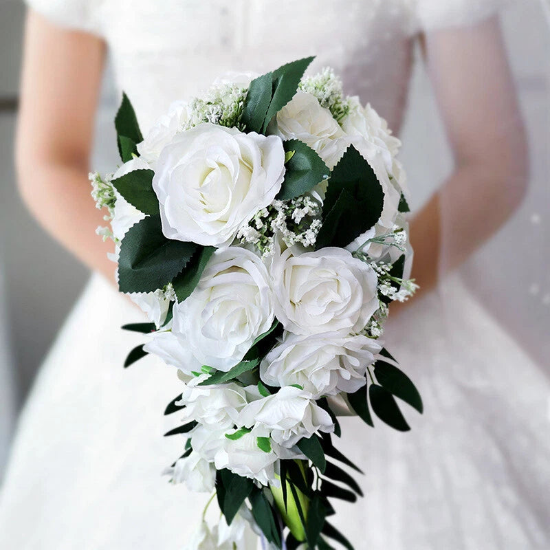 Bridal Bouquet Silk Flowers Artificial Rose Drop Shape Bridesmaid Luxury Decor Bouquet