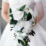 Bridal Bouquet Silk Flowers Artificial Rose Drop Shape Bridesmaid Luxury Decor Bouquet
