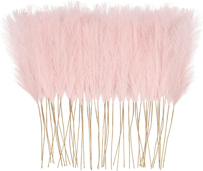 50pcs Pink Faux Pampas Grass Decor, 21.6" Short Artificial 50pcs, Light Pampas Grass