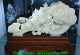 22.4''Old China Natural White Jade Carved Fengshui Ruyi Peony Flower Statue Peony